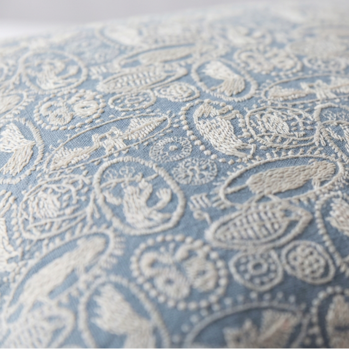 Blue Paisley Embroidered Pillow Cover