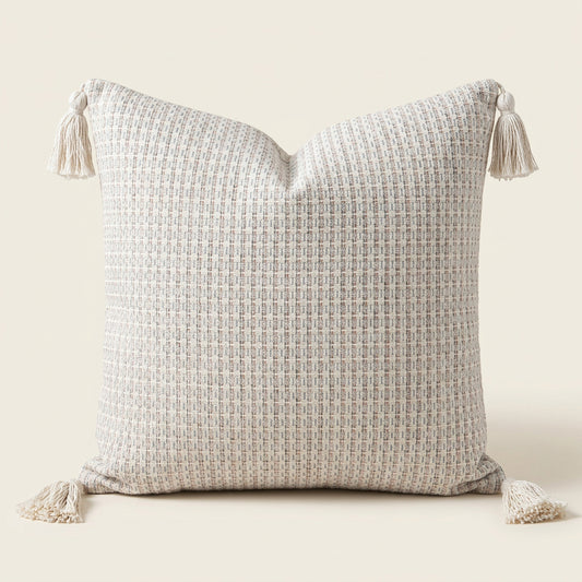 Off-white Pastel Hues Tassel Pillow Cover