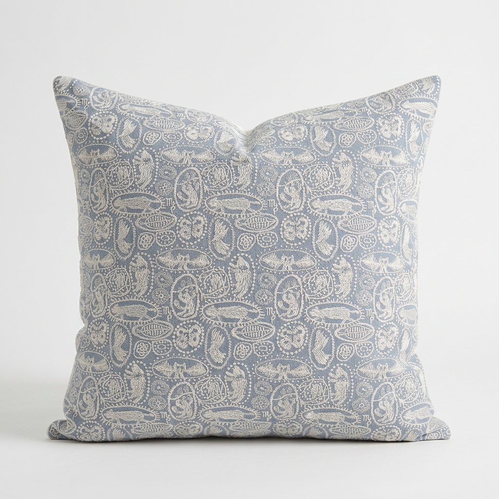 Blue Paisley Embroidered Pillow Cover