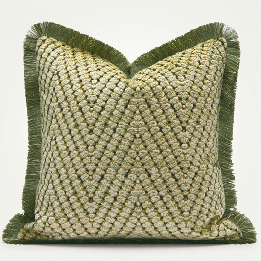 Green Geometric Velvet Throw Pillow