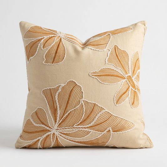 Amber Bloom Embroidered Pillow Cover