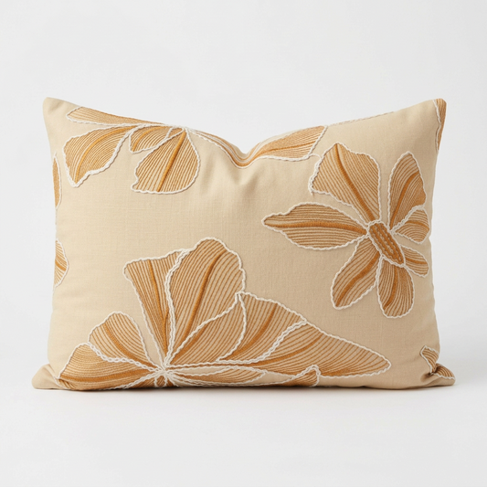 Amber Bloom Embroidered Lumbar Pillow Cover