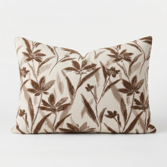 Brown Wildflower Jacquard Lumbar Pillow Cover