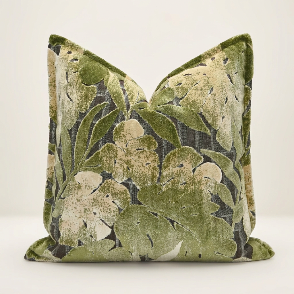 Monstera Leaf Velvet Throw Pillow