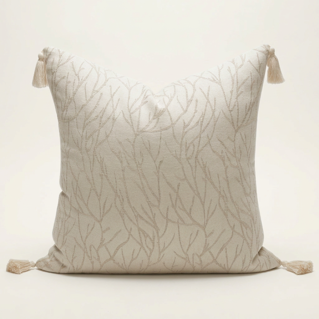 Ivory Tasseled Coral Throw Pillow