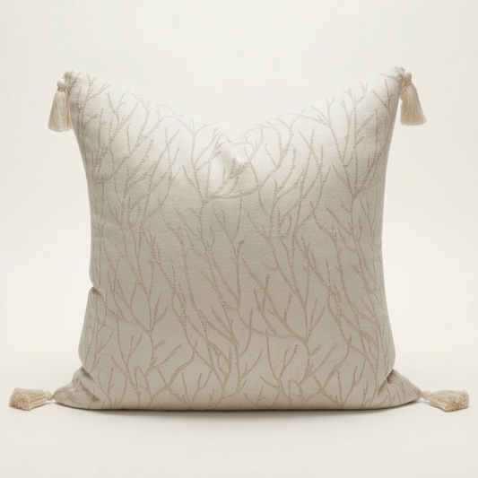 Ivory Tasseled Coral Throw Pillow
