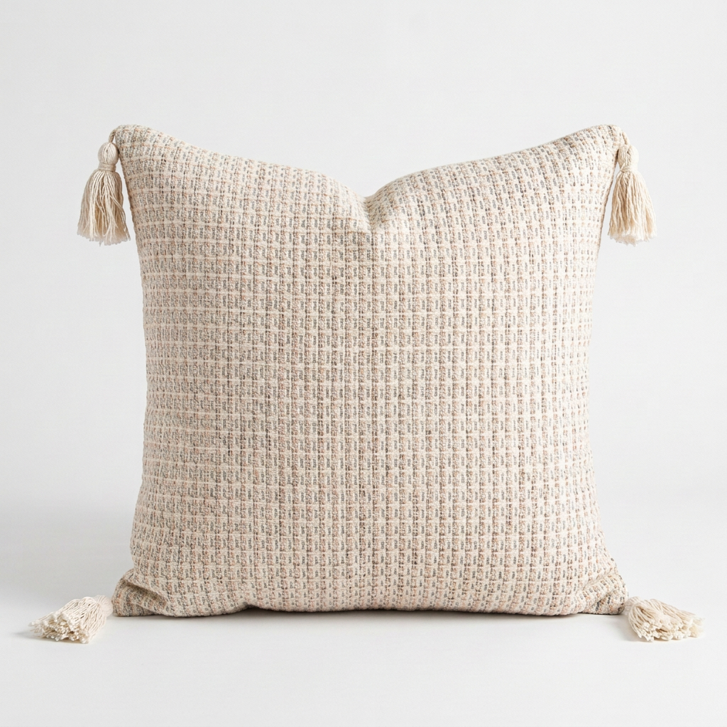 Off-white Pastel Hues Tassel Pillow Cover