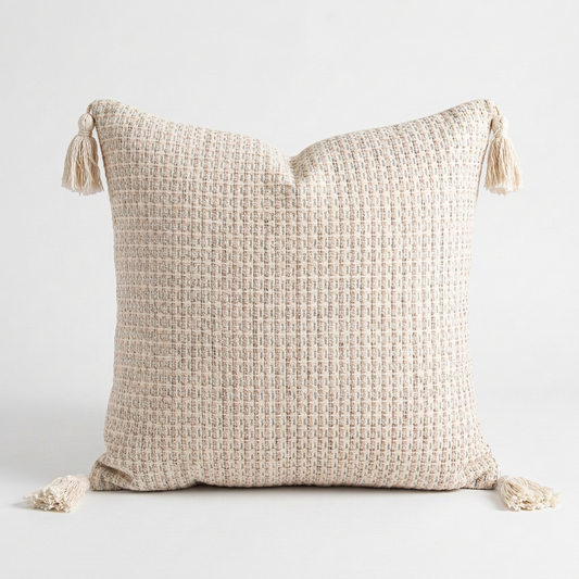 Off-white Pastel Hues Tassel Pillow Cover