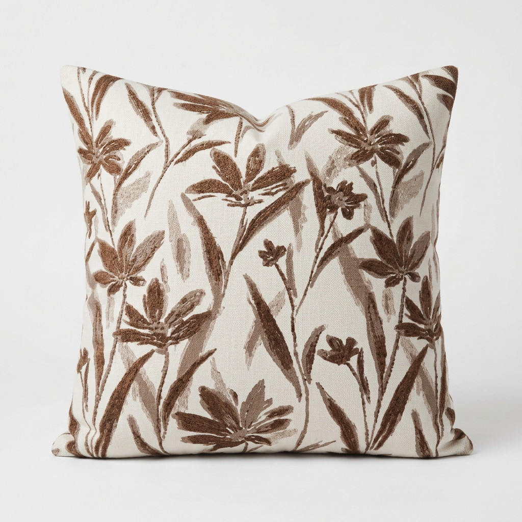 Brown Wildflower Jacquard Pillow Cover