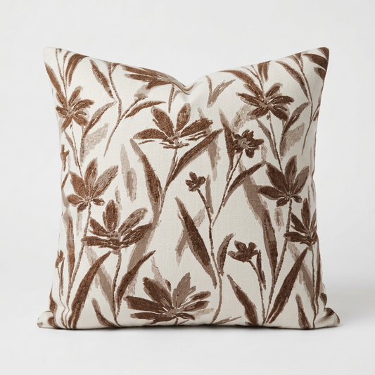 Brown Wildflower Jacquard Pillow Cover
